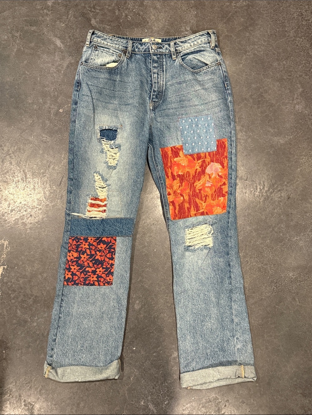 We the free people belladonna patchwork pumpkin fall Distressed Jeans rare